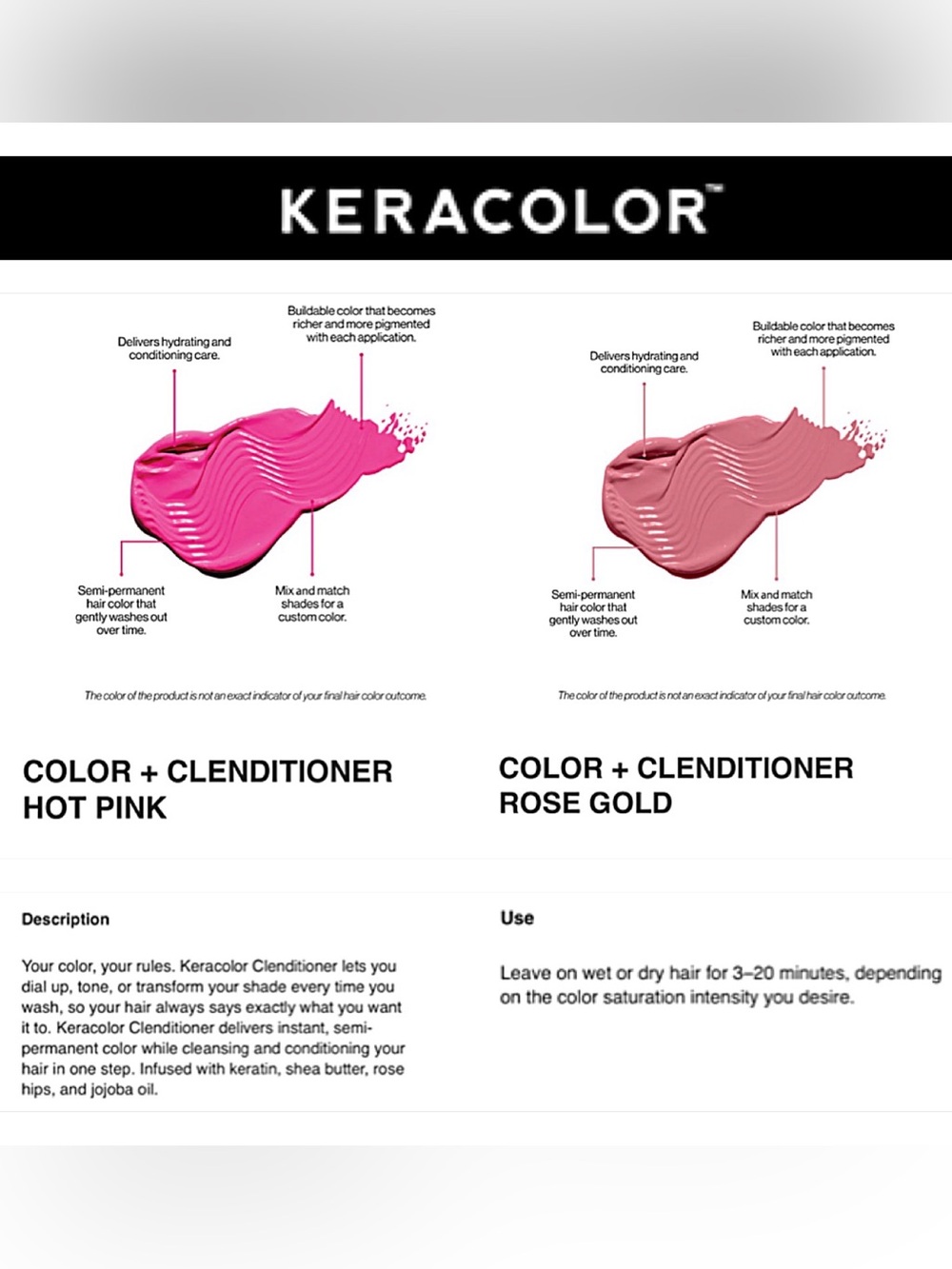 KERACOLOR Hair Color Clenditioner HOT PINK and ROSE GOLD Brunettes - Picture 10 of 12